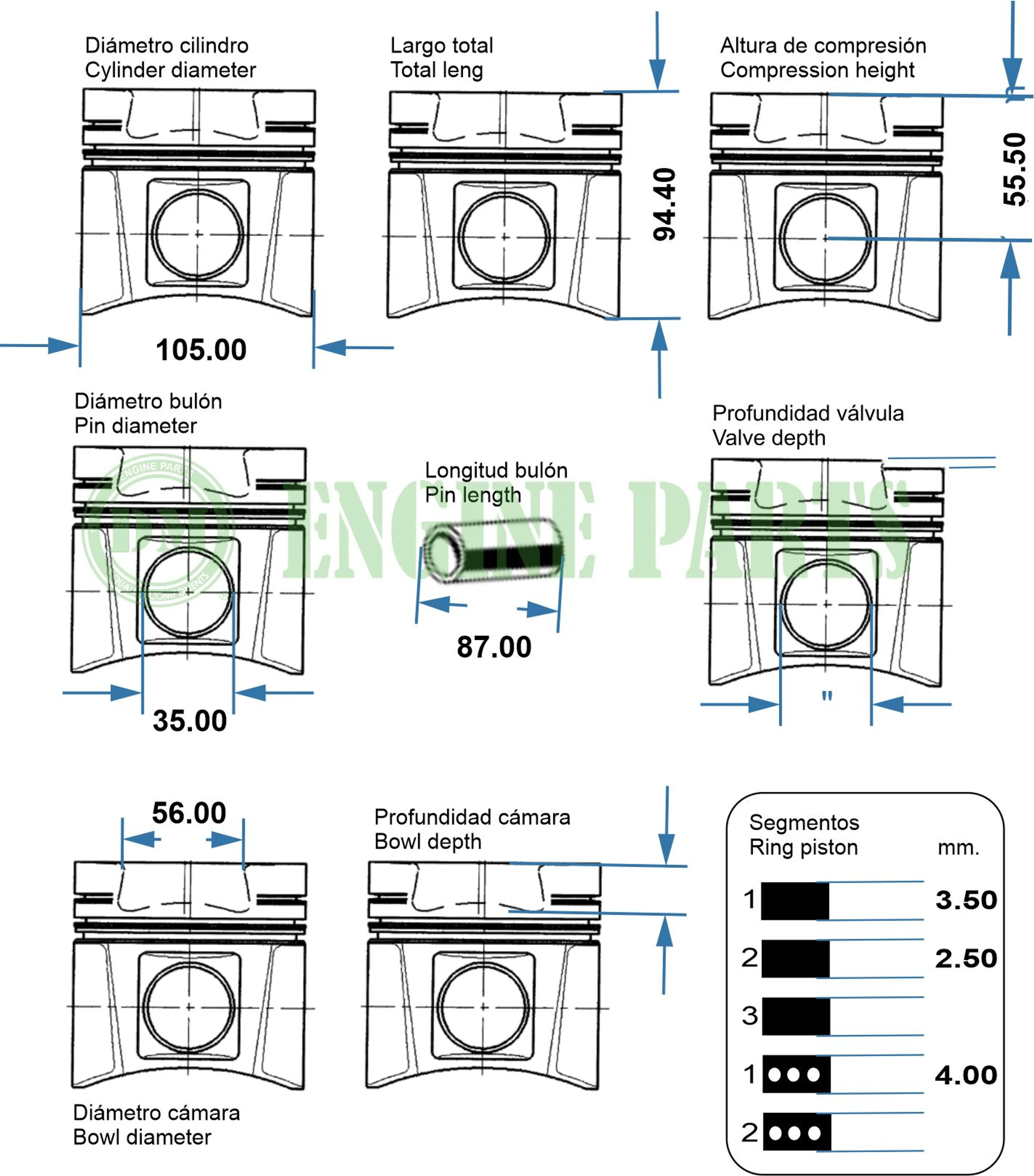 PISTON 105.00 S/SEGM 4BG1/6BG1
