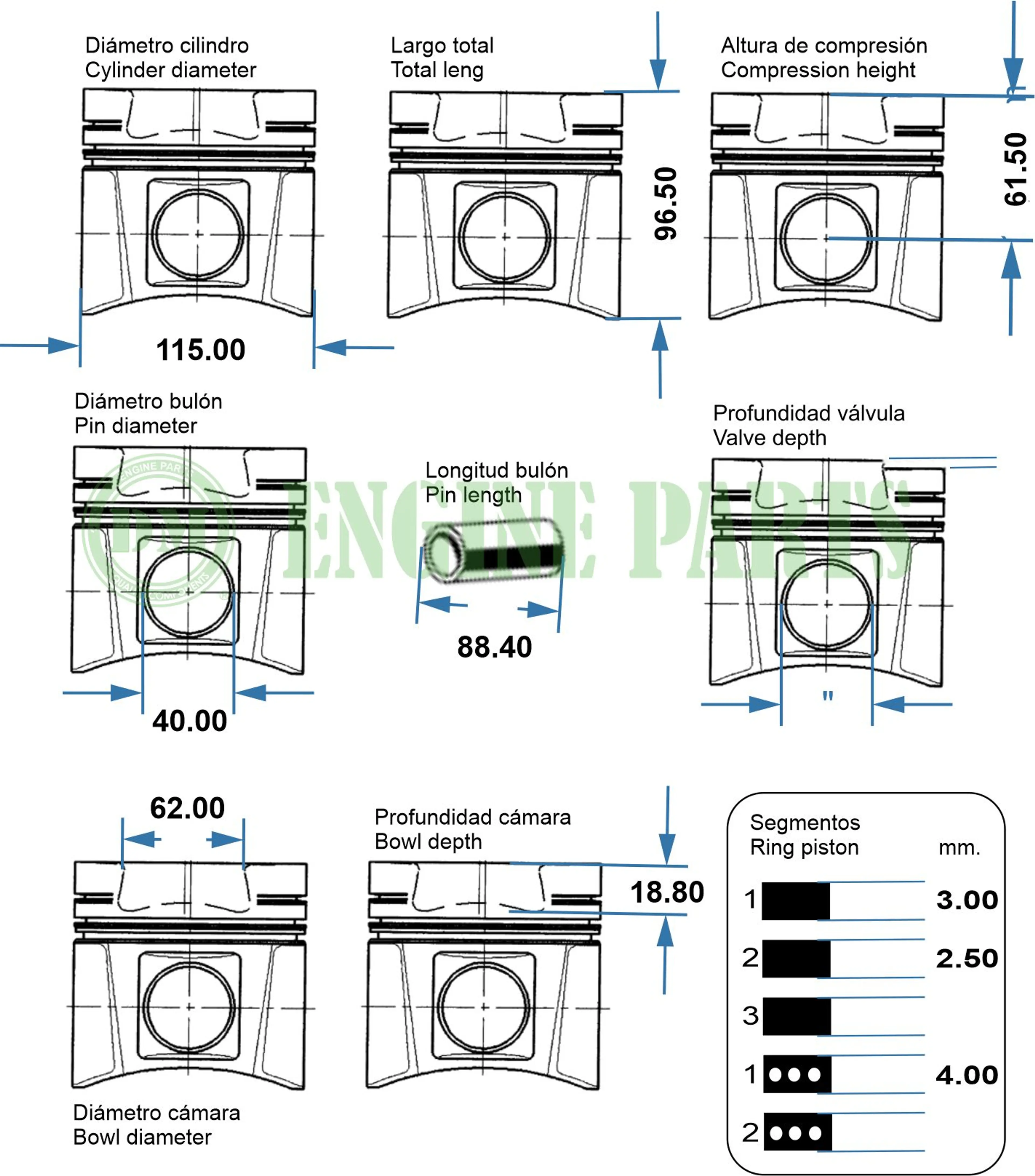 PISTON STD S/SEGM ISUZU 6HK1