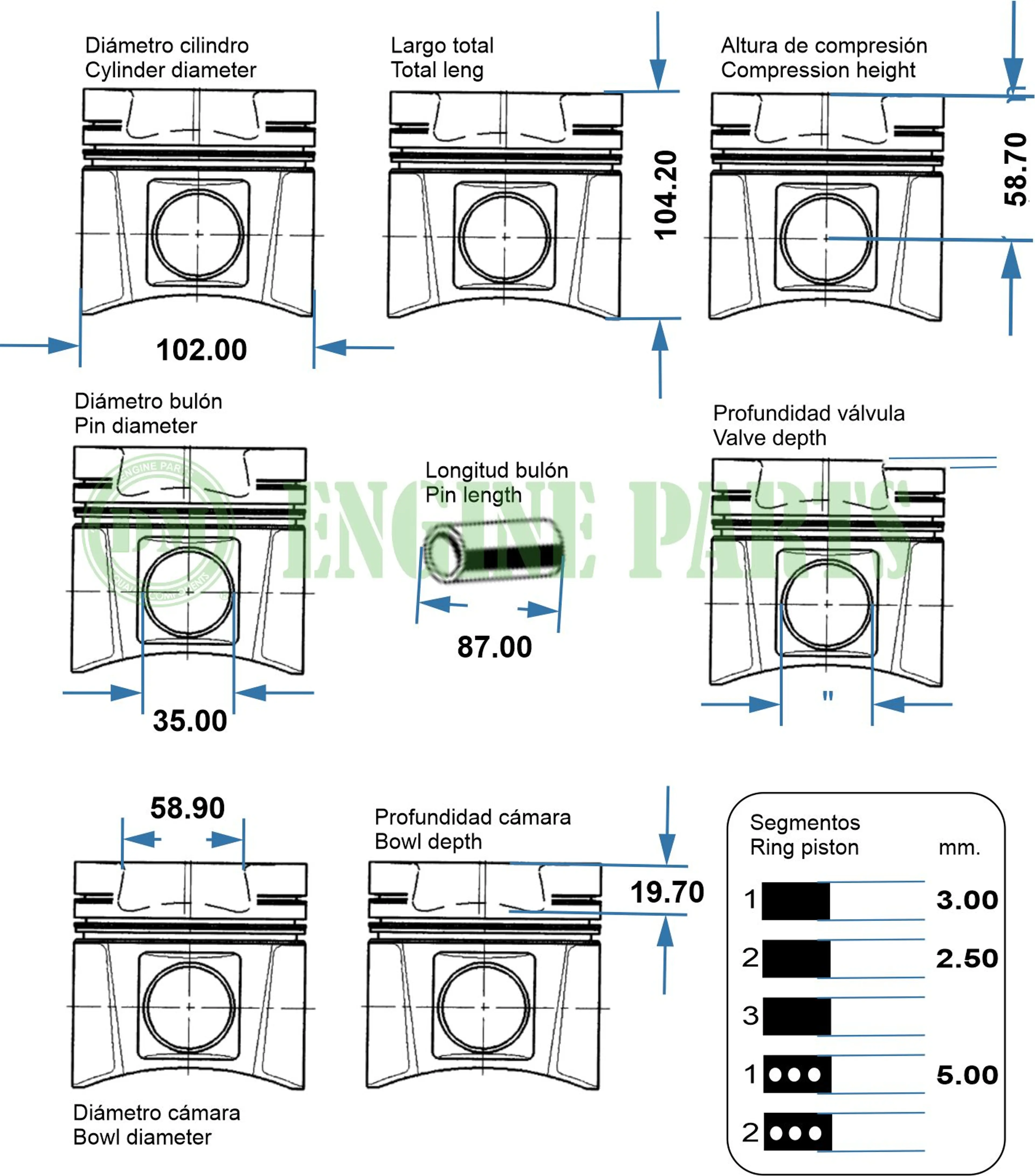 PISTON 102 S/S ISUZU 4/6BD1 ID
