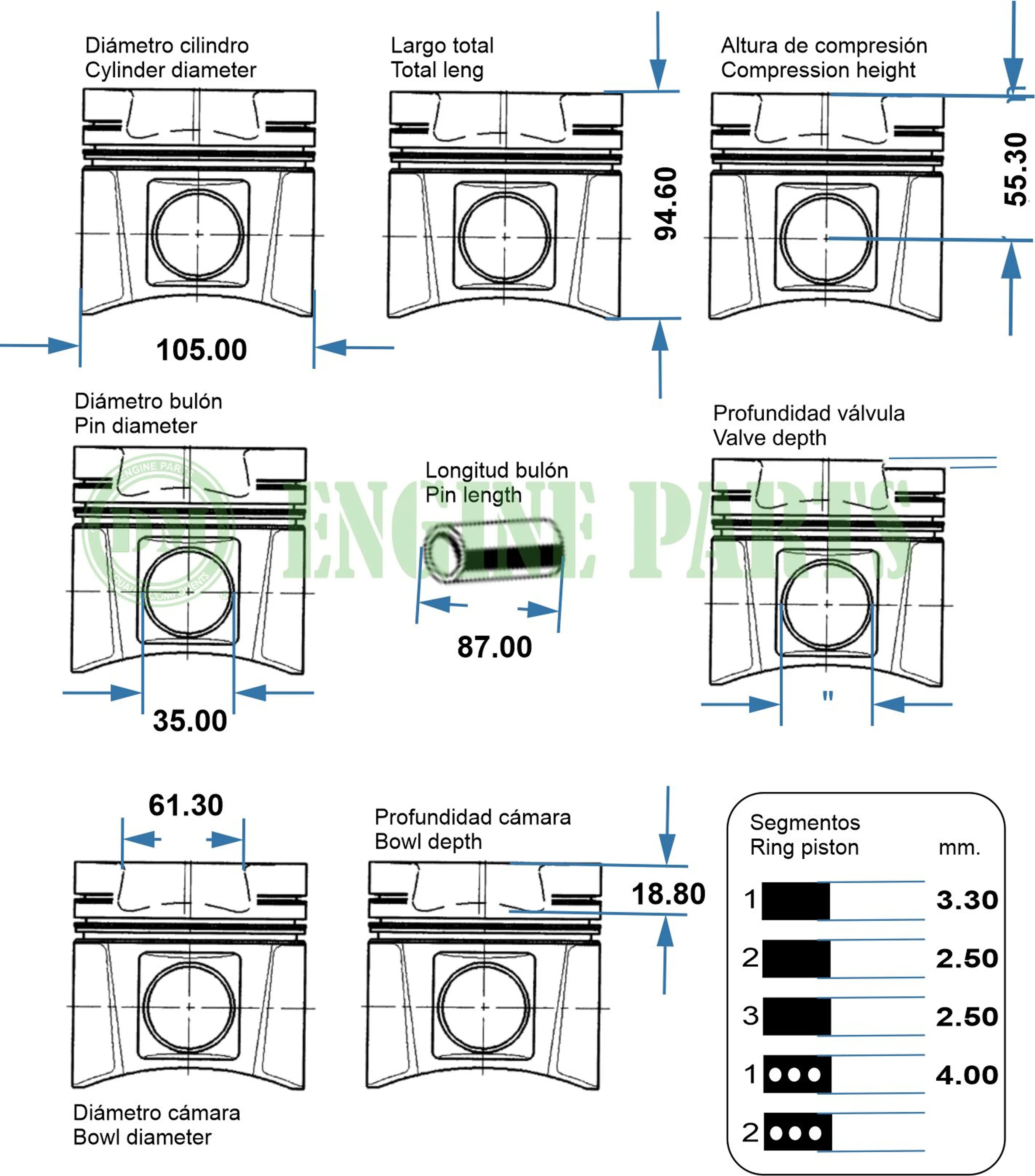 PISTON 105.00 S/SEGM 4BG1/6BG1