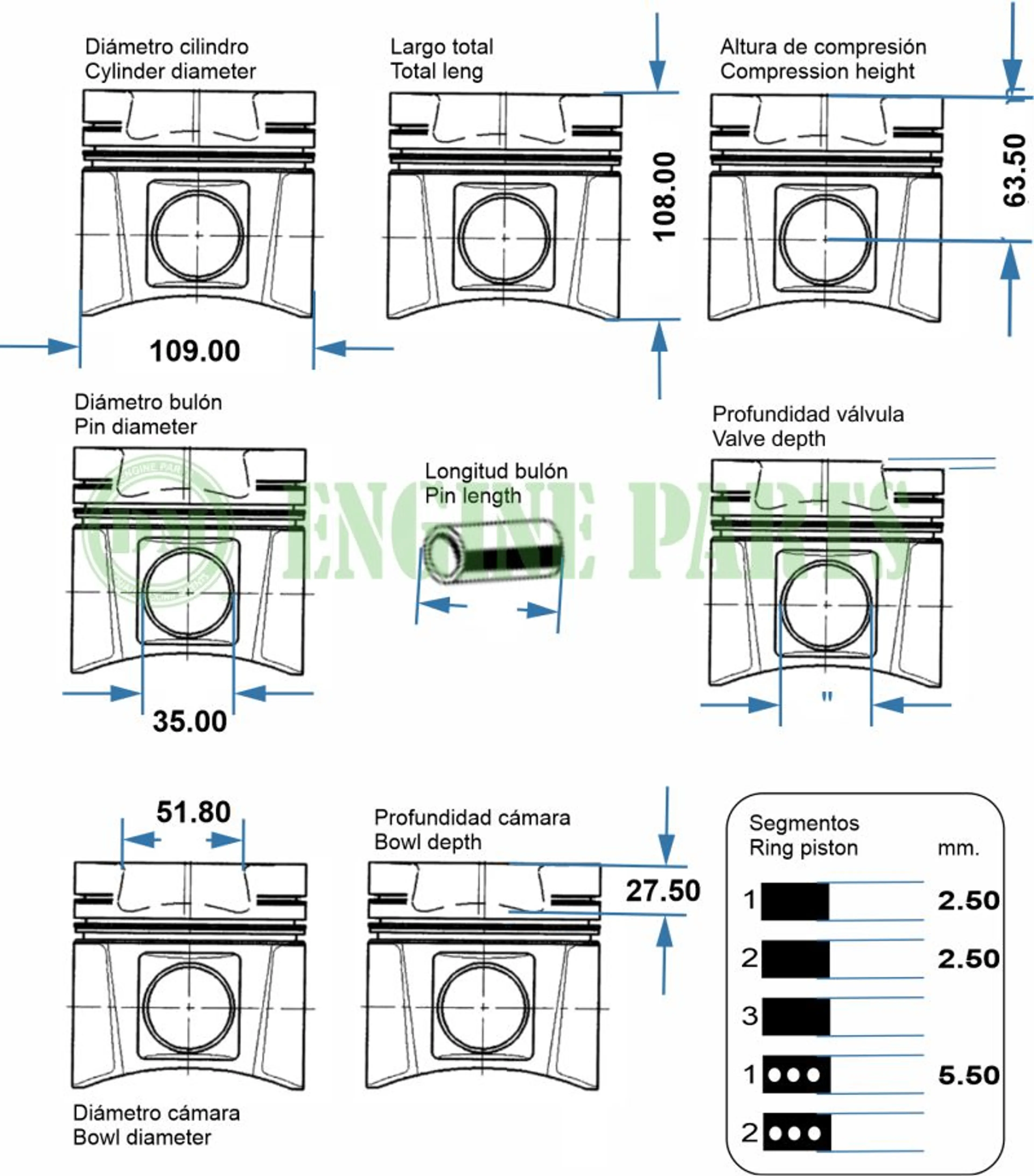 PISTON 109.00 KUBOTA V4300