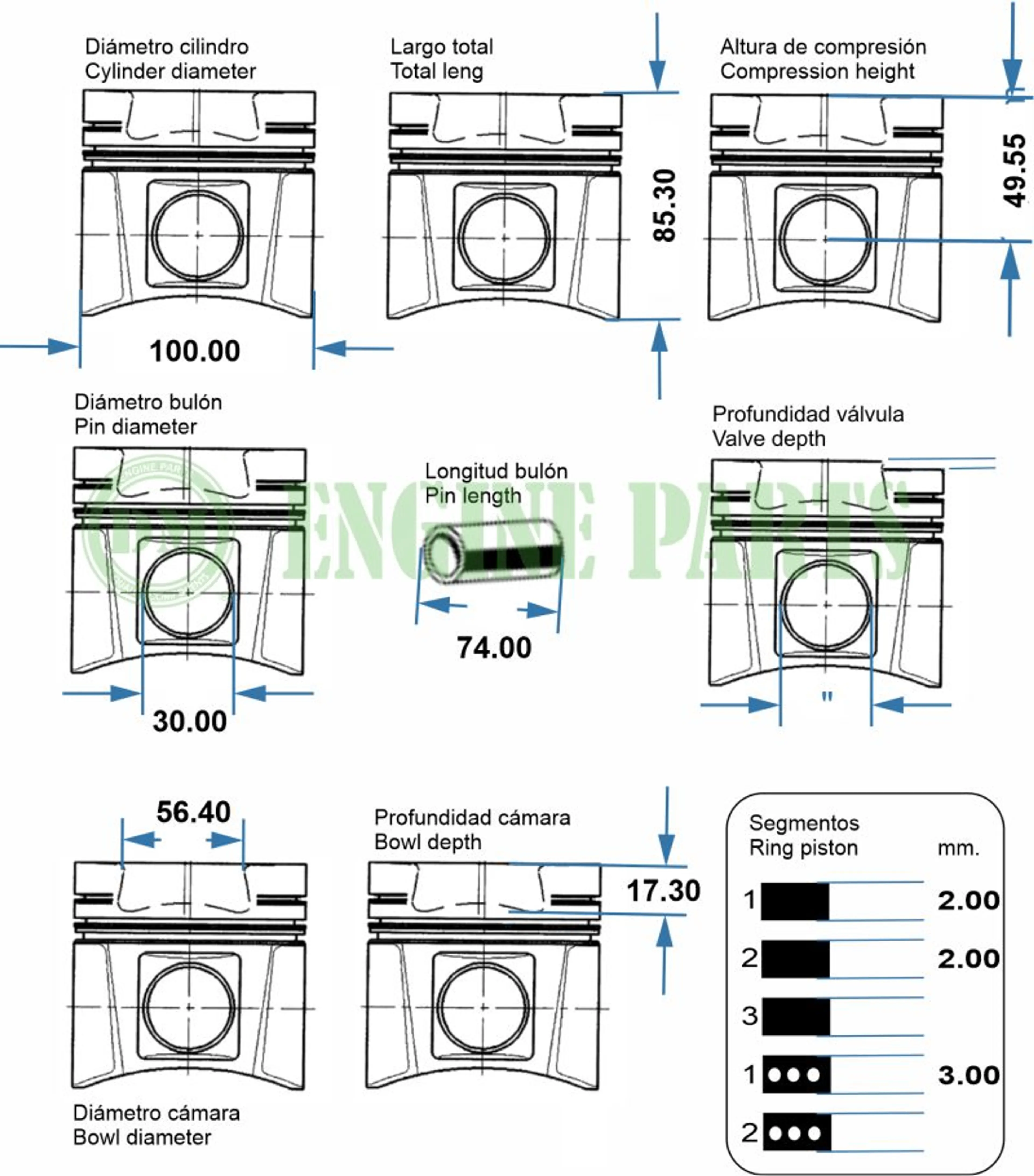 PISTON 100.00 KUBOTA V3800/V3800T
