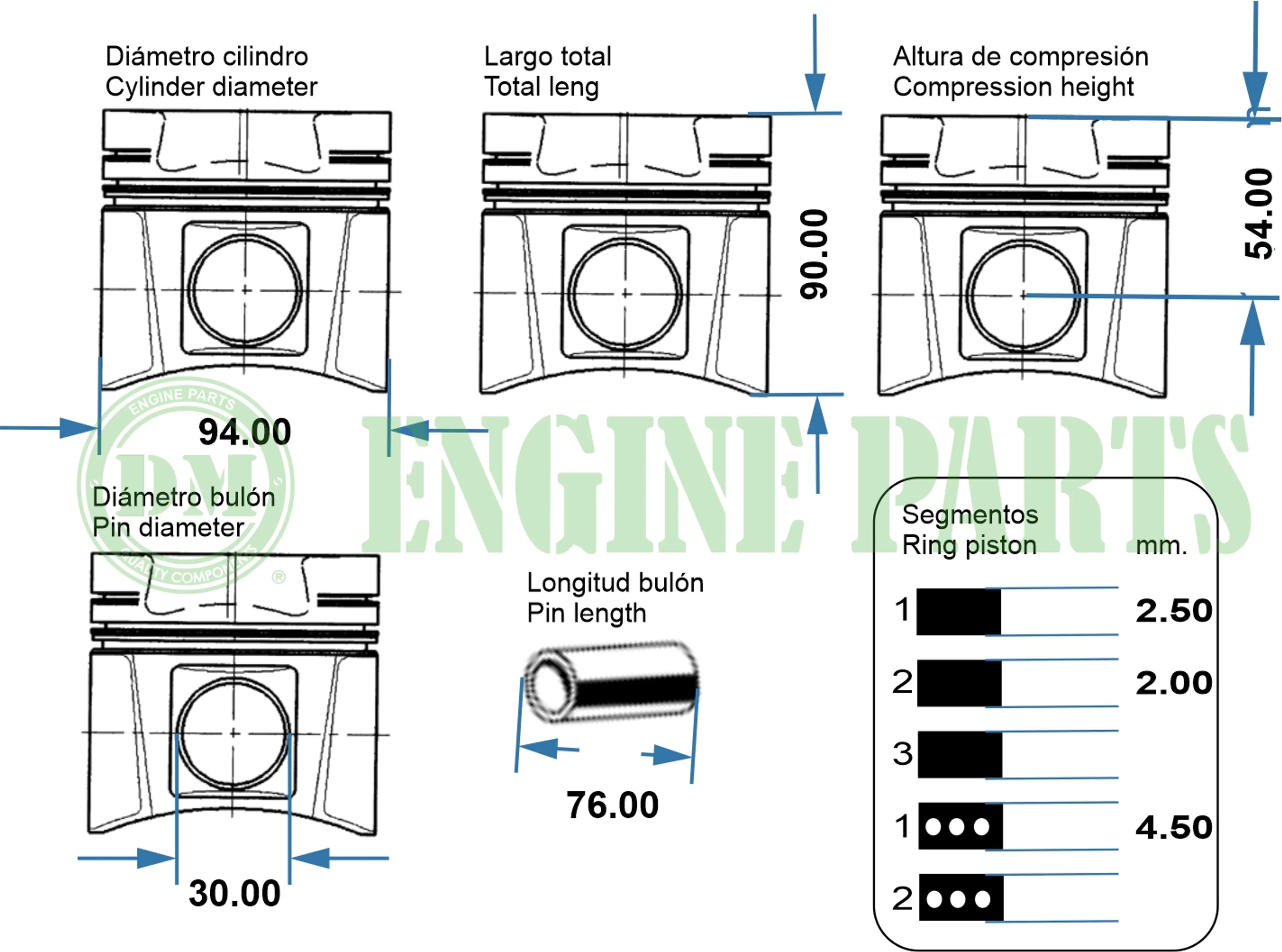 PISTON STD S/SEG MITS S4S 4.5MM ENG